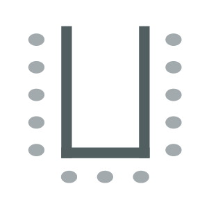 Room setup icon showing chairs arranged in a U-shape with chairs on outside