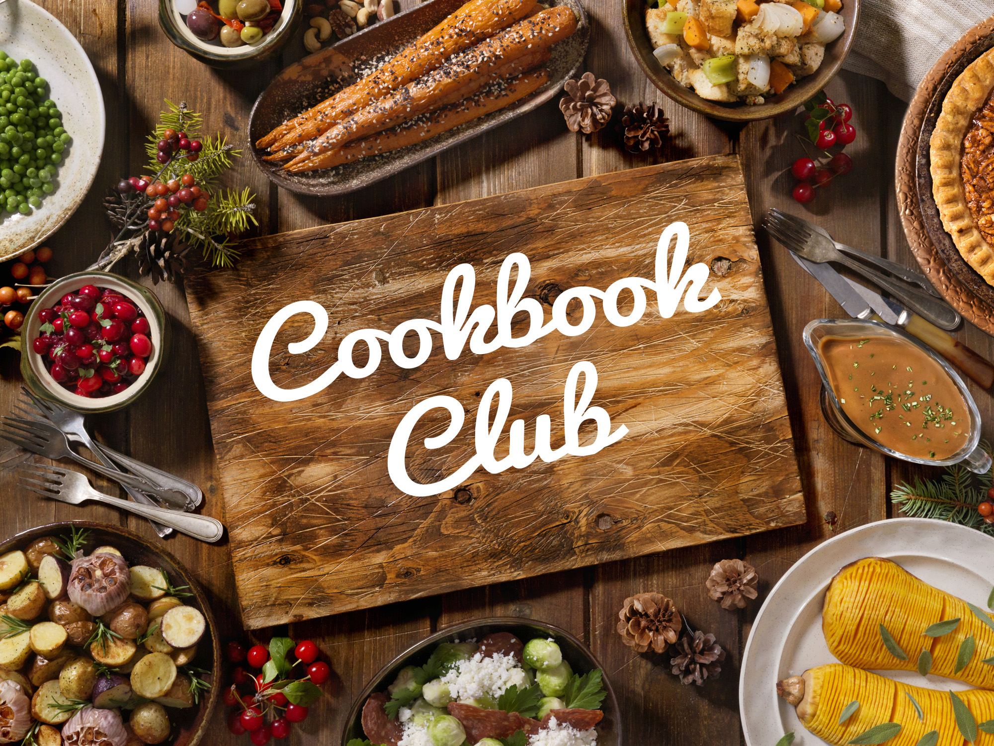 Cookbook Club sign and food
