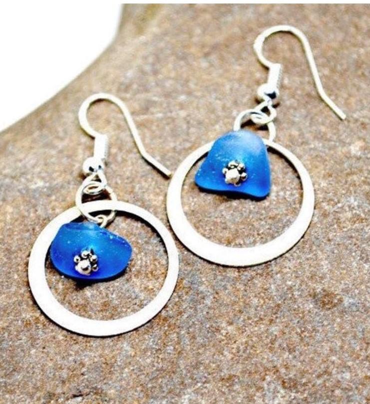 Sterling Silver Beach Glass Earrings 