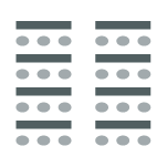 Room setup icon showing two columns of tables with chairs at each table classroom-style